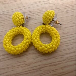 J. Crew Bright Yellow Beaded Hoop Drop Door Knocker Pierced Earrings